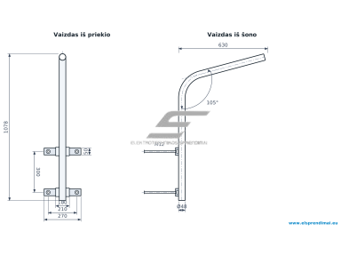 Gatvės šviestuvo laikiklis | lenkta gembė Ø48 | iškyša 630 mm | aukštis 1078 mm | 15° pakilimas | su apkabomis M12 | Esm-GL-SV-1 Gatvės šviestuvo laikiklis | lenkta gembė Ø48 | iškyša 630 mm | aukštis 1078 mm | 15° pakilimas | su apkabomis M12 | Esm-GL-SV-1