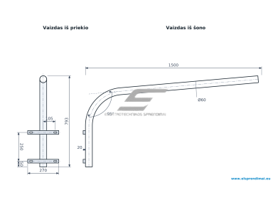 Gatvės šviestuvo laikiklis | vienpusis | iškyša 1500 mm | aukštis 793 mm | 5° pakilimas | Esm-GL-1-0,6/1,5-5-60 Gatvės šviestuvo laikiklis | vienpusis | iškyša 1500 mm | aukštis 793 mm | 5° pakilimas | Esm-GL-1-0,6/1,5-5-60
