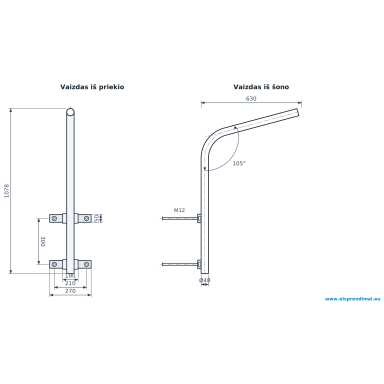 Street light bracket | curved arm Ø48 | 630 mm outreach | 1078 mm height | 15° tilt | with M12 U-bolts | Esm-GL-SV-1 Street light bracket | curved arm Ø48 | 630 mm outreach | 1078 mm height | 15° tilt | with M12 U-bolts | Esm-GL-SV-1