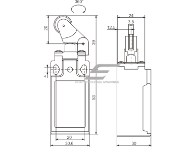 Mechaninis galinės padėties (galinukas) jungiklis su ratuku | 1NO+1NC | IP65 | plastikinis | FLS 15M35Р | Promfactor Baltic | FLS15M35P65 | 4779040159288 1