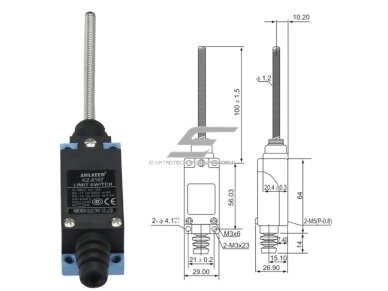 Mechaninis galinės padėties (galinukas) jungiklis su svirtele | 2NO+2NC | 10A | 380VAC | IP65 4 Mechaninis galinės padėties (galinukas) jungiklis su svirtele | 2NO+2NC | 10A | 380VAC | IP65 4