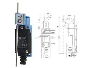Mechaninis galinės padėties (galinukas) jungiklis su reguliuojama svirtele | 2NO+2NC | 10A | 250VAC | IP66 4
