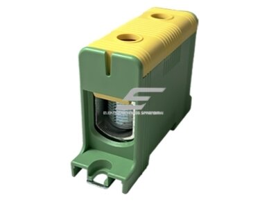 Galios paskirstymo gnybtas | 1P | 320/290 A (Cu/Al) | Cu 35–150 mm² / Al 35–150 mm² | 1000 V AC | DIN 35 / plokštė | geltonai žalias (PE) | Promfactor Baltic | FT1150G Galios paskirstymo gnybtas | 1P | 320/290 A (Cu/Al) | Cu 35–150 mm² / Al 35–150 mm² | 1000 V AC | DIN 35 / plokštė | geltonai žalias (PE) | Promfactor Baltic | FT1150G