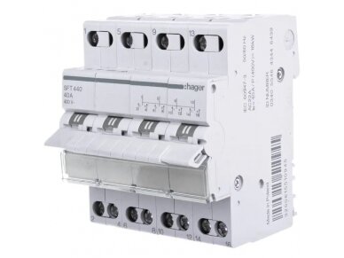 Modulinis galios perjungiklis | kirtiklis elektros generatoriams | 1-0-2 | 4P | 40A | 400V | IP20 | DIN | Hager | SFT440 | 3250615510945 1 Modulinis galios perjungiklis | kirtiklis elektros generatoriams | 1-0-2 | 4P | 40A | 400V | IP20 | DIN | Hager | SFT440 | 3250615510945 1
