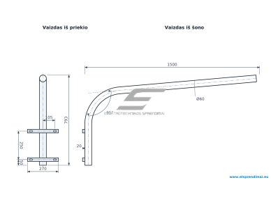 Gatvės šviestuvo laikiklis | vienpusis | iškyša 1500 mm | aukštis 793 mm | 5° pakilimas | Esm-GL-1-0,6/1,5-5-60 Gatvės šviestuvo laikiklis | vienpusis | iškyša 1500 mm | aukštis 793 mm | 5° pakilimas | Esm-GL-1-0,6/1,5-5-60