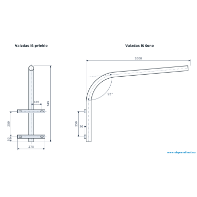 Street light bracket | single-arm | 1000 mm outreach | 749 mm height | 5° upward tilt | Esm-GL-1-0,6/1,0-5-60 Street light bracket | single-arm | 1000 mm outreach | 749 mm height | 5° upward tilt | Esm-GL-1-0,6/1,0-5-60