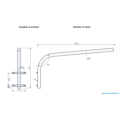 Street light bracket | single-arm | 1500 mm outreach | 793 mm height | 5° upward tilt | Esm-GL-1-0,6/1,5-5-60 Street light bracket | single-arm | 1500 mm outreach | 793 mm height | 5° upward tilt | Esm-GL-1-0,6/1,5-5-60