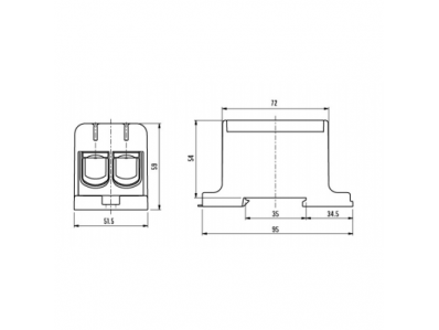 Galios gnybtai 2x35-150mm² kabelių -laidų pajungimui, komunikacijai į paskirstymo skydelį ant DIN bėgelio 1 Galios gnybtai 2x35-150mm² kabelių -laidų pajungimui, komunikacijai į paskirstymo skydelį ant DIN bėgelio 1