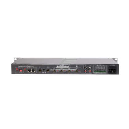 Adapter audio | do podłączania analogowych systemów audio | 4-kanałowy | z wyjściem AUX i sterowaniem EMC | smukła obudowa 1U | do montażu w szafach 19” 1 Adapter audio | do podłączania analogowych systemów audio | 4-kanałowy | z wyjściem AUX i sterowaniem EMC | smukła obudowa 1U | do montażu w szafach 19” 1