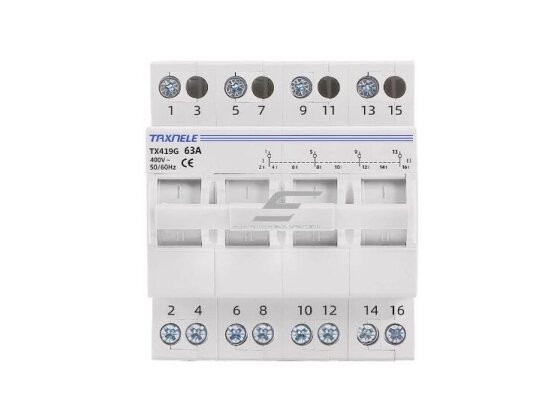 Modulinis galios perjungiklis | kirtiklis elektros generatoriams | 1-0-2 | 4P | 63A | 400V | DIN | TAXNELE | TO419G63A