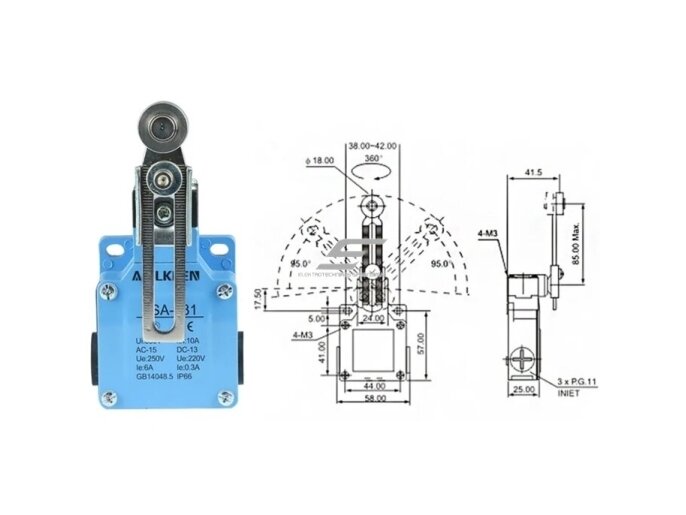 Mechaninis galinės padėties (galinukas) jungiklis su ratuku | 10A | 250VAC | IP66 4 Mechaninis galinės padėties (galinukas) jungiklis su ratuku | 10A | 250VAC | IP66 4