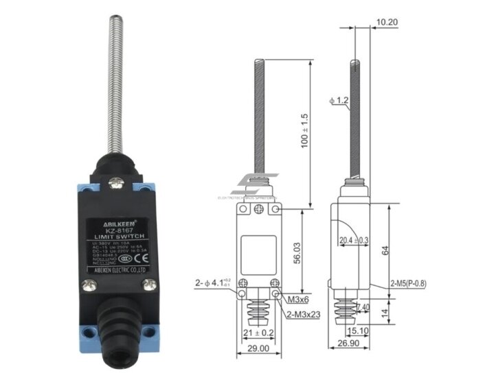 Mechaninis galinės padėties (galinukas) jungiklis su svirtele | 2NO+2NC | 10A | 380VAC | IP65 4 Mechaninis galinės padėties (galinukas) jungiklis su svirtele | 2NO+2NC | 10A | 380VAC | IP65 4