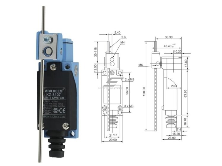 Mechaninis galinės padėties (galinukas) jungiklis su reguliuojama svirtele | 2NO+2NC | 10A | 250VAC | IP66 4 Mechaninis galinės padėties (galinukas) jungiklis su reguliuojama svirtele | 2NO+2NC | 10A | 250VAC | IP66 4