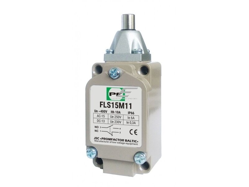 Mechaninis galinės padėties (galinukas) jungiklis su svirtele | 1NO+1NC | IP67 | metalinis | FLS 15M11 | Promfactor Baltic | FLS15M1167 | 4779040159325 Mechaninis galinės padėties (galinukas) jungiklis su svirtele | 1NO+1NC | IP67 | metalinis | FLS 15M11 | Promfactor Baltic | FLS15M1167 | 4779040159325