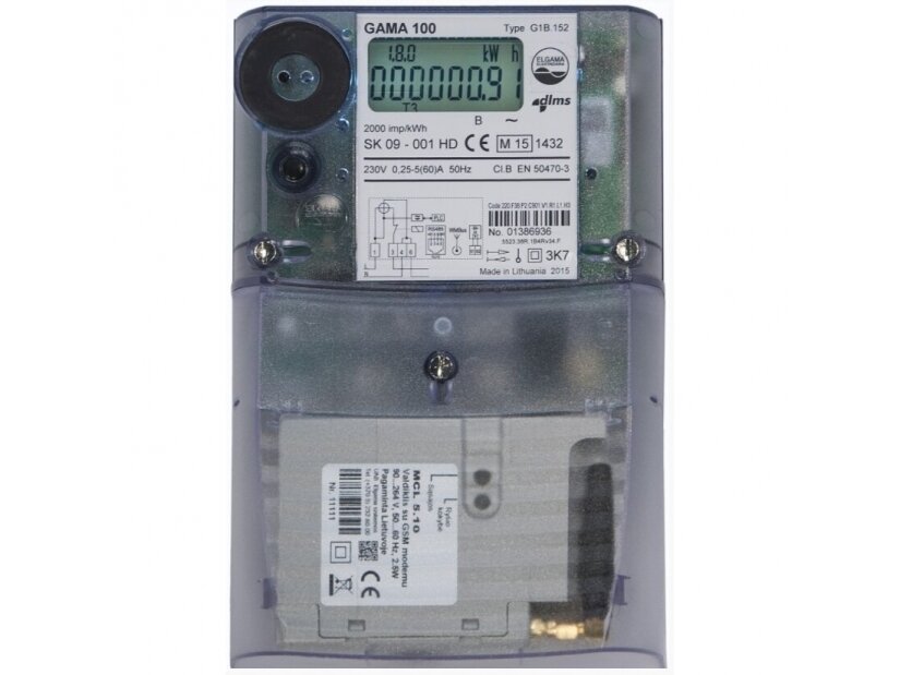 Trifazis elektros energijos skaitiklis | 5(100) A | 3×230/400 V | tiesioginio jungimo | 1 tarifas | aktyvioji energija | GAMA 300 | ELGAMA-ELEKTRONIKA G3E.144-230.C110