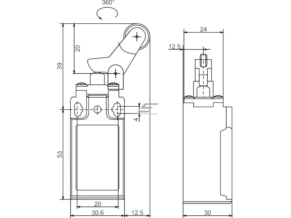 Mechaninis galinės padėties (galinukas) jungiklis su ratuku | 1NO+1NC | IP65 | plastikinis | FLS 15M36Р | Promfactor Baltic | FLS15M36P65 | 4779040159295 1