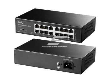 Ethernet komutatorius 16 portų | laidinio tinklo išplėtimas | 32Gbps | 23.808Mpps | 1000Mbps | nekonfiguruojamas | SWITCHCUDYGS1016 1