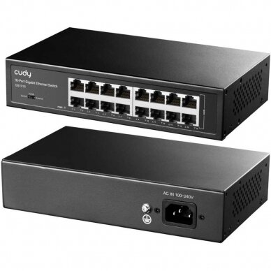Ethernet-коммутатор 16 портов | расширение проводной сети | 32 Гбит/с | 23.808 Mpps | 1000 Мбит/с | неуправляемый | SWITCHCUDYGS1016 1 Ethernet-коммутатор 16 портов | расширение проводной сети | 32 Гбит/с | 23.808 Mpps | 1000 Мбит/с | неуправляемый | SWITCHCUDYGS1016 1