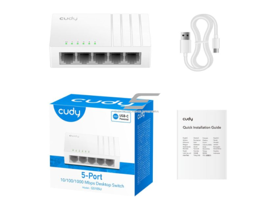 Gigabit Ethernet komutatorius 5 portai | laidinio tinklo išplėtimas | 10Gbps | 7.44Mpps | 1000Mbps | Plug & Play | nekonfiguruojamas | SWITCH CUDY GS105U 1 Gigabit Ethernet komutatorius 5 portai | laidinio tinklo išplėtimas | 10Gbps | 7.44Mpps | 1000Mbps | Plug & Play | nekonfiguruojamas | SWITCH CUDY GS105U 1