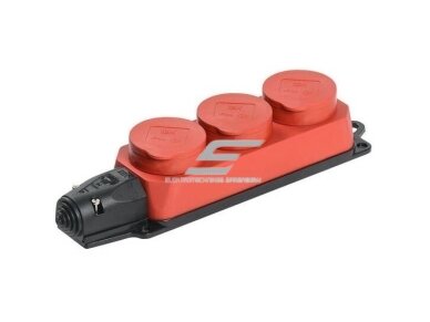 Kištukinis lizdas | 3xSchuko | 16A | 250V | su dangteliu | gumuotas | raudonas/juodas | IP44 | IEK | Omega | PKR61-016-2-K04 | 4606056609233 Kištukinis lizdas | 3xSchuko | 16A | 250V | su dangteliu | gumuotas | raudonas/juodas | IP44 | IEK | Omega | PKR61-016-2-K04 | 4606056609233