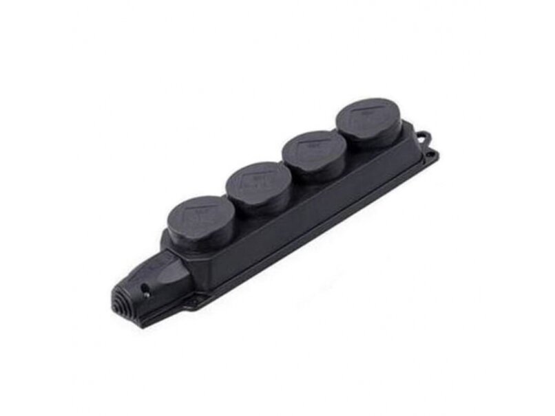 Kištukinis lizdas | 4xSchuko | 16A | 250V | su dangteliu | gumuotas | juodas  | IP44 | IEK | 4606056254662