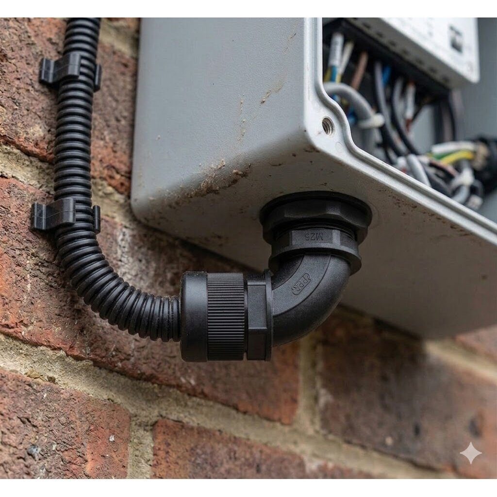 Hermetic angled cable | corrugated conduit entry into electrical distribution box | enclosure | 90° elbow | with nut and gasket | D36mm | M40x1.5 | IP68 | gray 4 Hermetic angled cable | corrugated conduit entry into electrical distribution box | enclosure | 90° elbow | with nut and gasket | D36mm | M40x1.5 | IP68 | gray 4