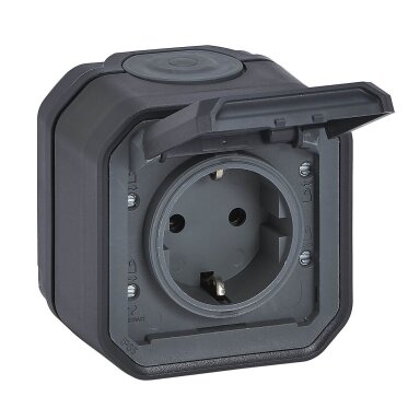 Hermētiska kontaktligzda | 1 vieta | 16A | 250V | IP55 | antracīta krāsa | 069799L Plexo Legrand
