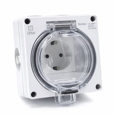 Hermetic socket outlet | 1 gang | with cover | surface-mounted | IP66 | ABS plastic | white Hermetic socket outlet | 1 gang | with cover | surface-mounted | IP66 | ABS plastic | white