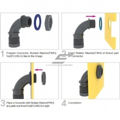 Hermetic angled cable | corrugated conduit entry into electrical distribution box | enclosure | 90° elbow | with nut and gasket | D48mm | M50x1.5 | IP68 | gray 3