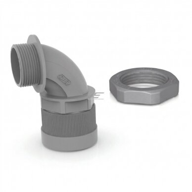 Hermetic angled cable | corrugated conduit entry into electrical distribution box | enclosure | 90° elbow | with nut and gasket | D12mm | M20x1.5 | IP68 | gray