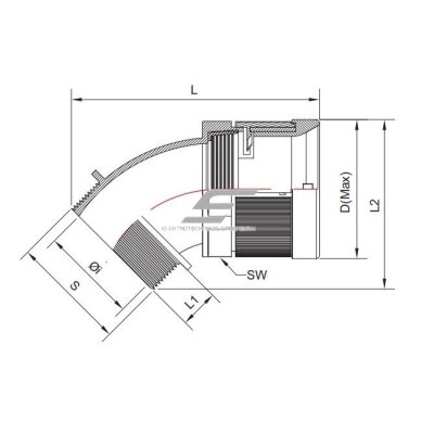 Hermetic angled cable | corrugated conduit entry into electrical distribution box | enclosure | 45° elbow | with nut and gasket | D10mm | G1/2" | IP68 | black 2 Hermetic angled cable | corrugated conduit entry into electrical distribution box | enclosure | 45° elbow | with nut and gasket | D10mm | G1/2" | IP68 | black 2