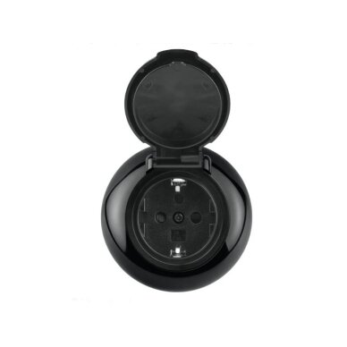 Hermētiska kontaktligzda ar vāciņu | 1 vieta | 16A | 230V | iebūvējama | plastmasas | retro stilā | melna 1 Hermētiska kontaktligzda ar vāciņu | 1 vieta | 16A | 230V | iebūvējama | plastmasas | retro stilā | melna 1