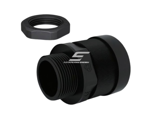Hermetinis kabelio | gofruoto vamzdžio įvadas į elektros skydą | korpusą | su veržle ir tarpine | D22mm | G3/4" | IP68 | juodas