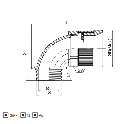 Hermetic angled cable | corrugated conduit entry into electrical distribution box | enclosure | 90° elbow | with nut and gasket | D36mm | M40x1.5 | IP68 | black 2 Hermetic angled cable | corrugated conduit entry into electrical distribution box | enclosure | 90° elbow | with nut and gasket | D36mm | M40x1.5 | IP68 | black 2