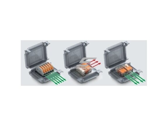 Hermetinė mova dėžutė jungiamoji elektros kontaktams su gelio užpildu | 53x39x24 | 6mm² | skaidri | IPX8 | 11vnt. | Raytech | HAPPY2 4 Hermetinė mova dėžutė jungiamoji elektros kontaktams su gelio užpildu | 53x39x24 | 6mm² | skaidri | IPX8 | 11vnt. | Raytech | HAPPY2 4