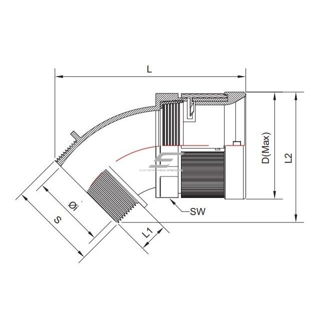 Hermetic angled cable | corrugated conduit entry into electrical distribution box | enclosure | 45° elbow | with nut and gasket | D10mm | G1/2" | IP68 | black 2 Hermetic angled cable | corrugated conduit entry into electrical distribution box | enclosure | 45° elbow | with nut and gasket | D10mm | G1/2" | IP68 | black 2