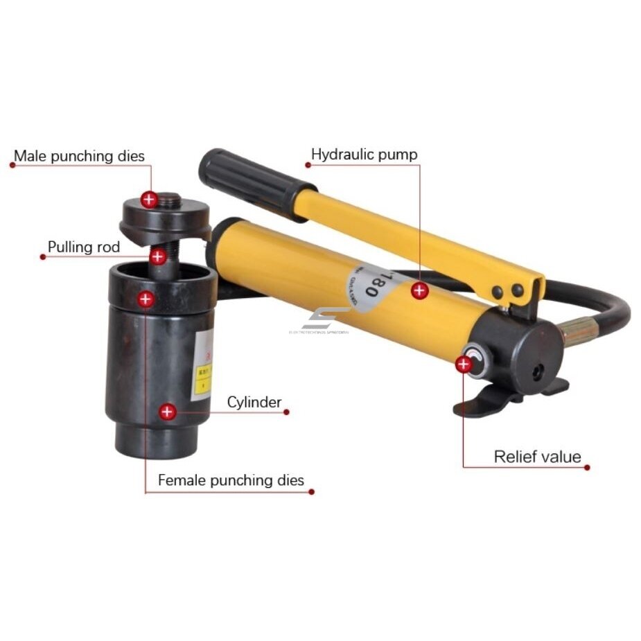 Hydraulic Hole Puncher | Knockout Tool | for Panels | 22-60mm | with 6 Interchangeable Dies 2
