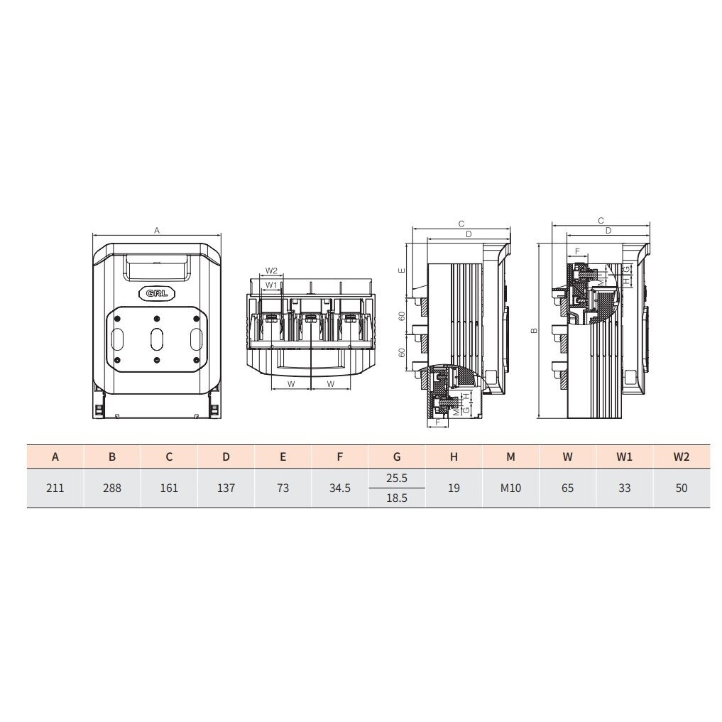 Horizontal fuse switch disconnector holder block | fuse disconnector | 3F | 400A | 690V | for NH2 fuses | on busbar 4 Horizontal fuse switch disconnector holder block | fuse disconnector | 3F | 400A | 690V | for NH2 fuses | on busbar 4