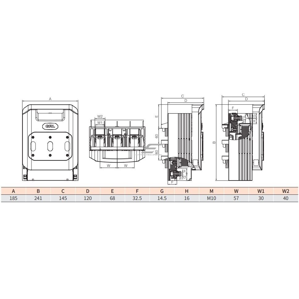Horizontāls drošinātāju slēdžu atvienotāja turētāja bloks | drošinātāju atvienotājs | 3F | 250A | 690V | NH1 drošinātājiem | uz kopnes 1 Horizontāls drošinātāju slēdžu atvienotāja turētāja bloks | drošinātāju atvienotājs | 3F | 250A | 690V | NH1 drošinātājiem | uz kopnes 1