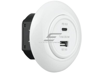 Įkroviklis | USB-A + USB-C | 2 vietų | 12A | 20W | 230V | potinkinis | plastikinis | retro stiliaus | baltas Įkroviklis | USB-A + USB-C | 2 vietų | 12A | 20W | 230V | potinkinis | plastikinis | retro stiliaus | baltas