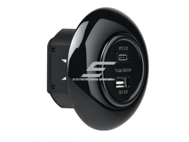 Įkroviklis | USB-A + USB-C | 2 vietų | 12A | 20W | 230V | potinkinis | plastikinis | retro stiliaus | juodas Įkroviklis | USB-A + USB-C | 2 vietų | 12A | 20W | 230V | potinkinis | plastikinis | retro stiliaus | juodas