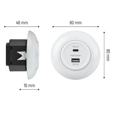 Lādētājs | USB-A + USB-C | 2 pieslēgvietas | 12A | 20W | 230V | zemapmetuma | plastmasas | retro stila | balts 3 Lādētājs | USB-A + USB-C | 2 pieslēgvietas | 12A | 20W | 230V | zemapmetuma | plastmasas | retro stila | balts 3
