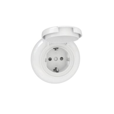 Weatherproof socket with cover | 1 gang | 16A | 230V | flush-mounted | plastic | retro style | white Weatherproof socket with cover | 1 gang | 16A | 230V | flush-mounted | plastic | retro style | white