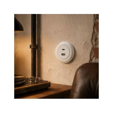 Lādētājs | USB-A + USB-C | 2 pieslēgvietas | 12A | 20W | 230V | zemapmetuma | plastmasas | retro stila | balts 4