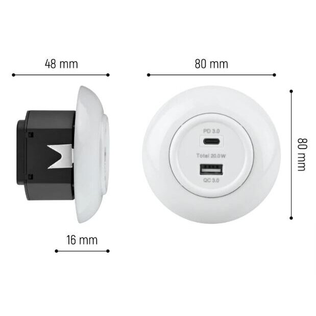 Lādētājs | USB-A + USB-C | 2 pieslēgvietas | 12A | 20W | 230V | zemapmetuma | plastmasas | retro stila | balts 3 Lādētājs | USB-A + USB-C | 2 pieslēgvietas | 12A | 20W | 230V | zemapmetuma | plastmasas | retro stila | balts 3