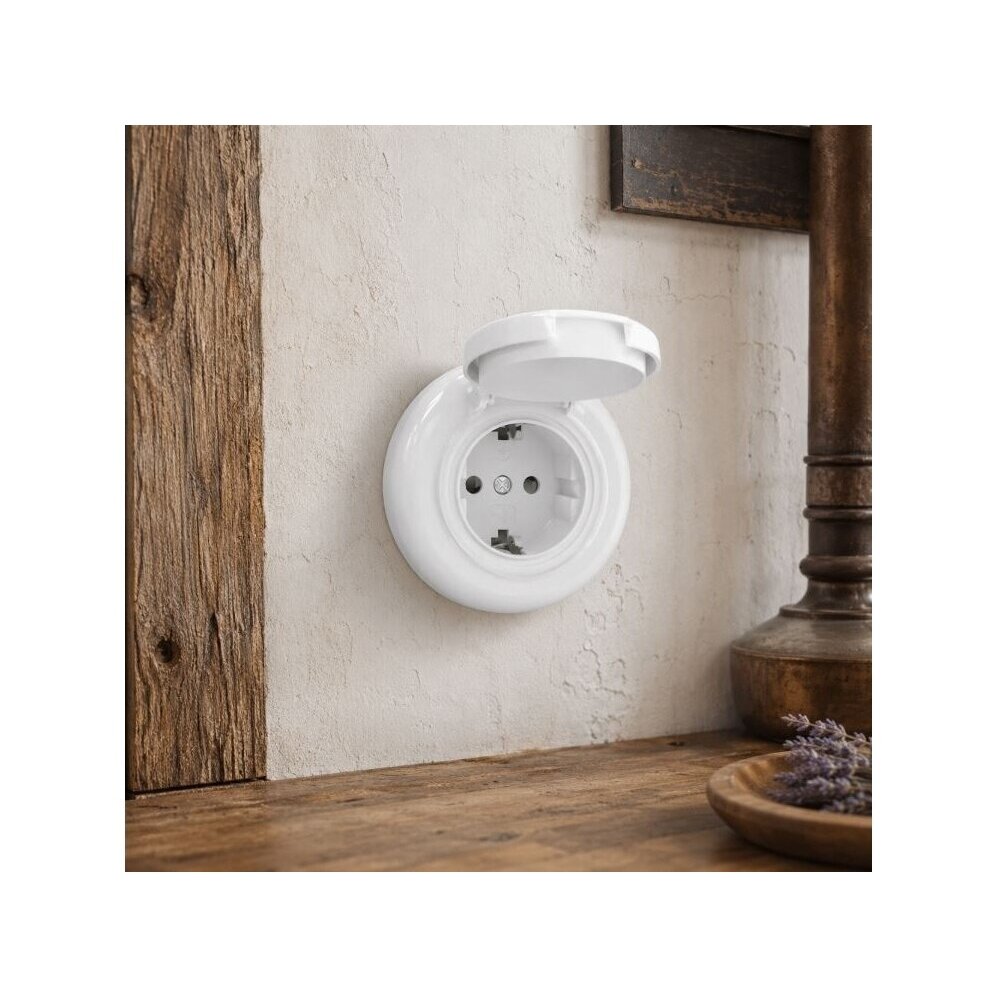 Weatherproof socket with cover | 1 gang | 16A | 230V | flush-mounted | plastic | retro style | white 5 Weatherproof socket with cover | 1 gang | 16A | 230V | flush-mounted | plastic | retro style | white 5