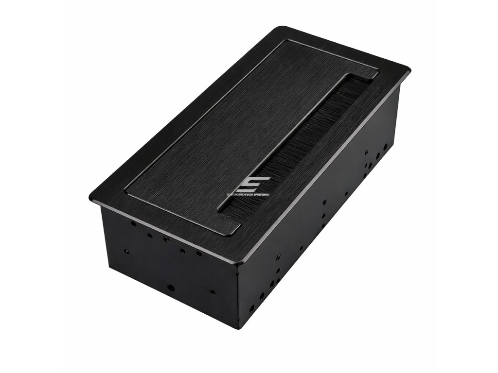 Įleidžiamas stalviršio elektros lizdų blokas | su dangteliu | USB + 2 lizdai | IP20 | aliuminio korpusas | 266x130x77mm | juodas 1
