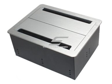 Kištukinių lizdų blokas | montuojamas į baldus | su dangteliu | 2xSchuko | 4xAudio | 4xRJ45 | 285x220x119mm | 1,5m kabelis | IP21 | sidabrinis 2