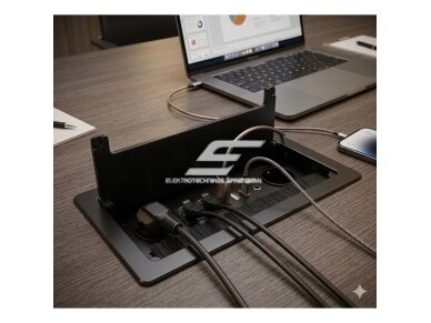 Įleidžiamas stalviršio elektros lizdų blokas | su dangteliu | USB + 2 lizdai | IP20 | aliuminio korpusas | 266x130x77mm | juodas 3 Įleidžiamas stalviršio elektros lizdų blokas | su dangteliu | USB + 2 lizdai | IP20 | aliuminio korpusas | 266x130x77mm | juodas 3