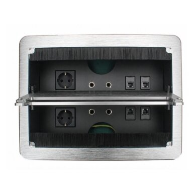 Kontaktligzdu bloks | montējams mēbelēs | ar vāku | 2xSchuko | 4xAudio | 4xRJ45 | 285x220x119mm | 1,5m kabelis | IP21 | sudraba krāsā Kontaktligzdu bloks | montējams mēbelēs | ar vāku | 2xSchuko | 4xAudio | 4xRJ45 | 285x220x119mm | 1,5m kabelis | IP21 | sudraba krāsā